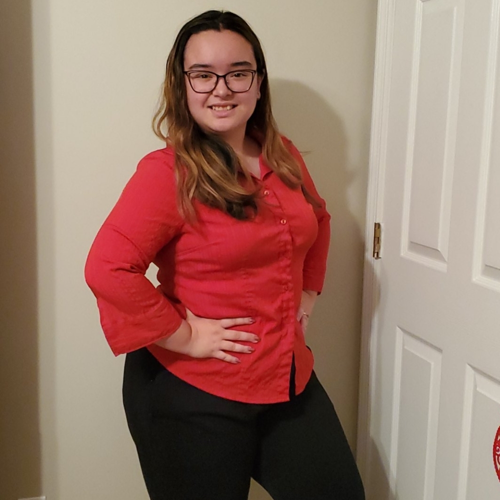 Red, professional, business casual blouse